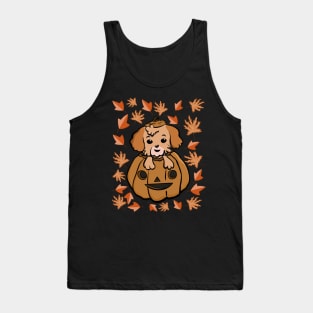 Shih Tzu puppy in Pumpkin autumn leaves pattern Tank Top